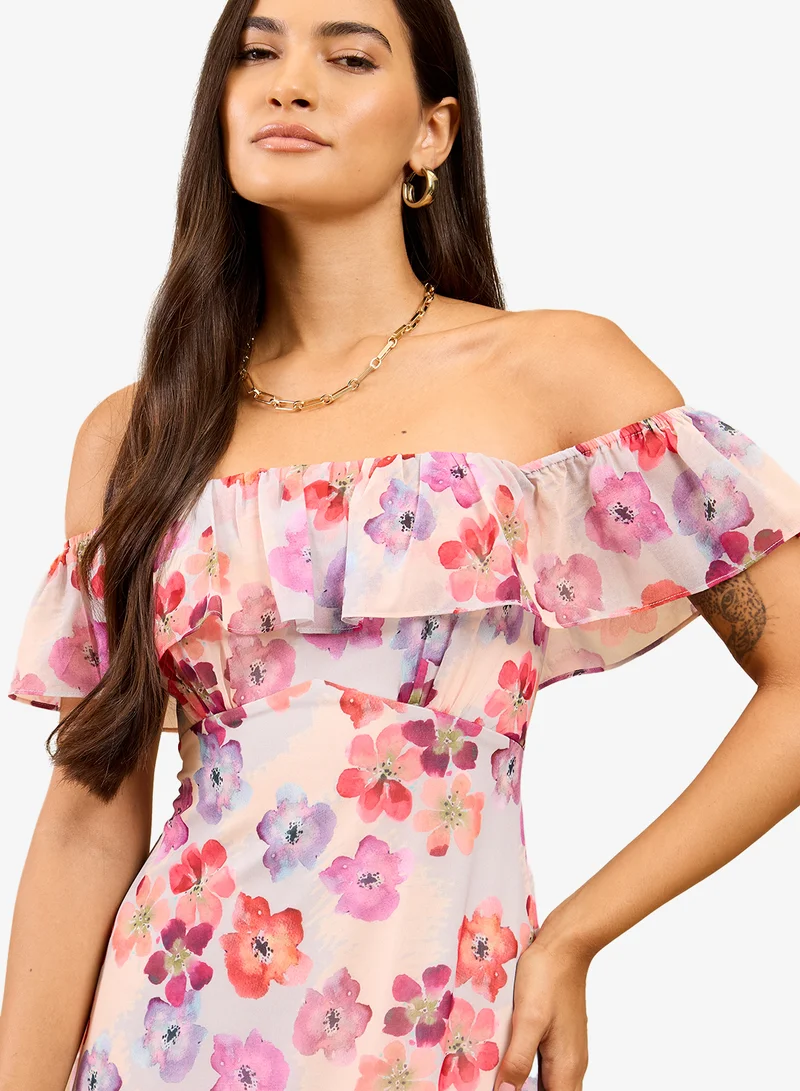 Little Mistress  Floral Bardot Midi Dress for Women | Best Price UAE
